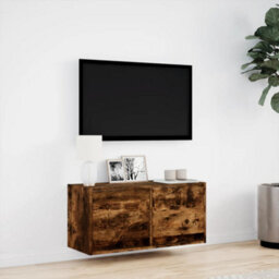 Berkfield Durable Tv Wall Cabinet With Led Lights Smoked Oak 80X31X35 Cm - thumbnail 4