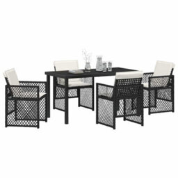 Berkfield Modern Garden Dining Set 5 Pcs Black Poly Rattan - thumbnail 3