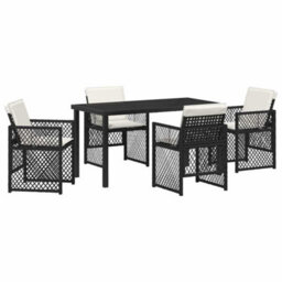 Berkfield Modern Garden Dining Set 5 Pcs Black Poly Rattan - thumbnail 1
