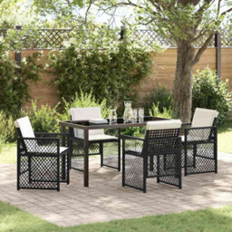 Berkfield Modern Garden Dining Set 5 Pcs Black Poly Rattan - thumbnail 2