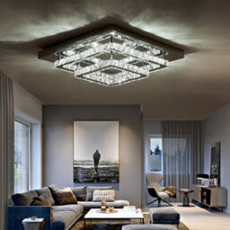Darphe Chrome Plated Crystal Double Layers Led Ceiling Light, Living Room Square Crystal Chandelier - thumbnail 3