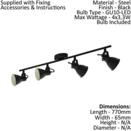Modern Quad Ceiling Spot Light And 2 Matching Wall Sconces In Matt Black Finish - thumbnail 2