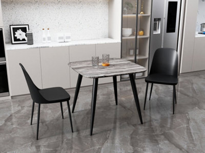 Core Products Aspen Grey Oak Effect 80Cm Square Dining Table With 2 Black Plastic Duo Design Chairs - image 1