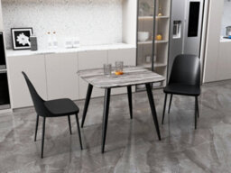 Core Products Aspen Grey Oak Effect 80Cm Square Dining Table With 2 Black Plastic Duo Design Chairs - thumbnail 1