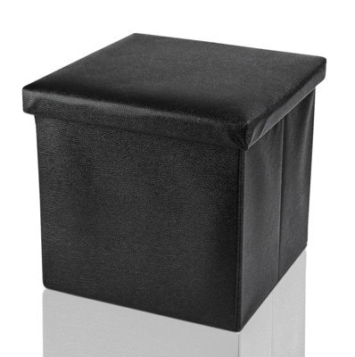 Arpan Ottoman Deluxe Foldaway Storage Blanket Toy Box Foldable Stool Seat Soft Padded (Black) - image 1