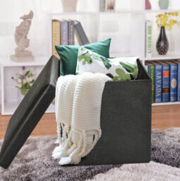 Arpan Ottoman Deluxe Foldaway Storage Blanket Toy Box Foldable Stool Seat Soft Padded (Black) - thumbnail 6