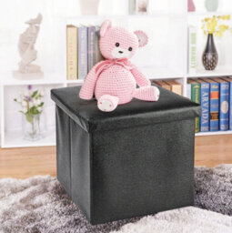 Arpan Ottoman Deluxe Foldaway Storage Blanket Toy Box Foldable Stool Seat Soft Padded (Black) - thumbnail 5