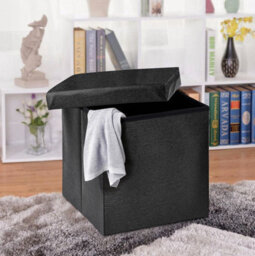 Arpan Ottoman Deluxe Foldaway Storage Blanket Toy Box Foldable Stool Seat Soft Padded (Black) - thumbnail 7