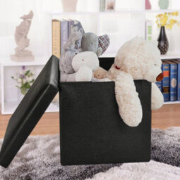 Arpan Ottoman Deluxe Foldaway Storage Blanket Toy Box Foldable Stool Seat Soft Padded (Black) - thumbnail 4