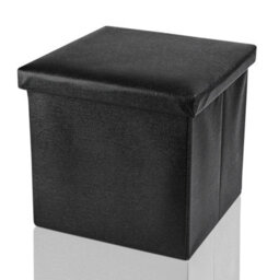 Arpan Ottoman Deluxe Foldaway Storage Blanket Toy Box Foldable Stool Seat Soft Padded (Black) - thumbnail 1
