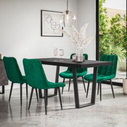 More4Homes Aria Dining Table And Chairs -  Black Table Top W Black Legs + Nova Velvet Dining Chair Set Of 4 (Green)