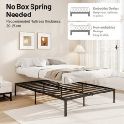 30Cm High Metal Bed Frame Double Size Heavy Duty 300Kg Capacity Black - thumbnail 6
