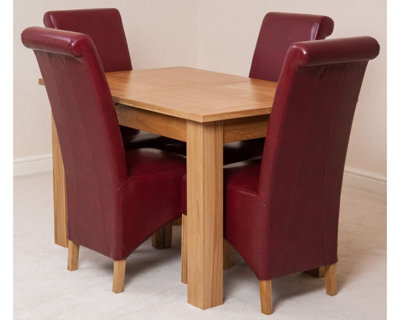 That's Furniture Hampton 120Cm - 160Cm Oak Extending Dining Table And 4 Chairs Dining Set With Montana Burgundy Leather Chairs - image 1