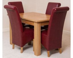 That's Furniture Hampton 120Cm - 160Cm Oak Extending Dining Table And 4 Chairs Dining Set With Montana Burgundy Leather Chairs - thumbnail 1