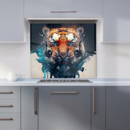 Warren Reed Designer Tiger Face Splashart Premium Glass Kitchen Splashback W700mm X H650mm - thumbnail 1