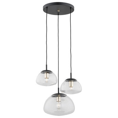 Luminosa Lighting Luminosa Trini Cluster Pendant Ceiling 3 Light Transparent, Black Matt, Brass Elements - image 1