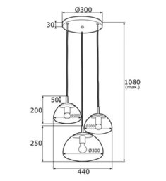 Luminosa Lighting Luminosa Trini Cluster Pendant Ceiling 3 Light Transparent, Black Matt, Brass Elements - thumbnail 2