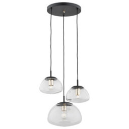Luminosa Lighting Luminosa Trini Cluster Pendant Ceiling 3 Light Transparent, Black Matt, Brass Elements - thumbnail 1