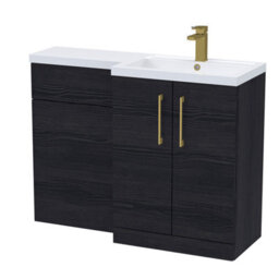 Balterley Right-Hand Bathroom Vanity And Wc Unit Combination With Basin - 1100mm - Woodgrain Black With Brushed Brass Handles - thumbnail 1