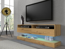 Arte Duo Wall Hung Tv Cabinet And Shelf Set In Oak Artisan 1600mm - thumbnail 4