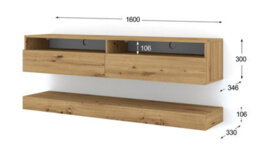 Arte Duo Wall Hung Tv Cabinet And Shelf Set In Oak Artisan 1600mm - thumbnail 3