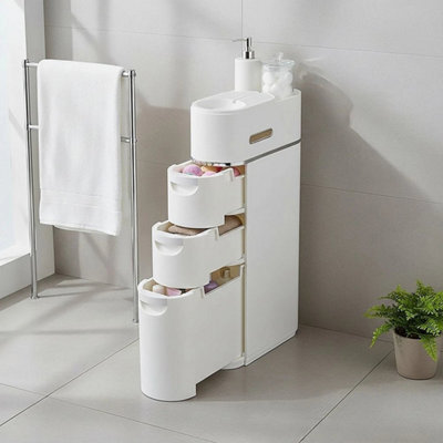 3 Drawers White Narrow Slim Storage Cabinet For Bathroom - image 1
