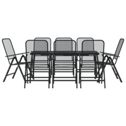 Walplus 9 Piece Garden Outdoor Dining Set Suitable For Backyard, Patio Anthracite Metal Mesh - thumbnail 2
