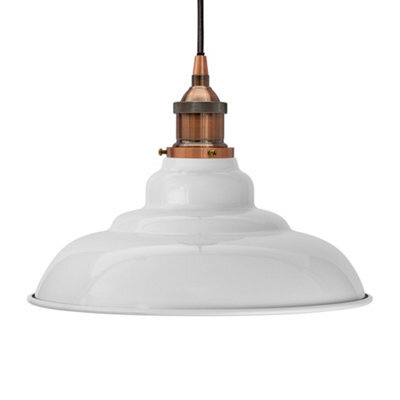 Pale Grey St Edmund's Painted Dome Pendant Light With Antique Copper Lamp Holder And Black Round Cable - Se Home - image 1