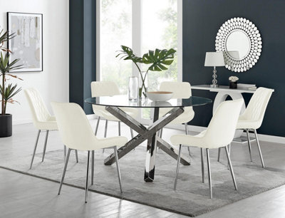Furniturebox Uk Vogue Round Dining Table And 6 Cream Pesaro Silver Leg Chairs - image 1