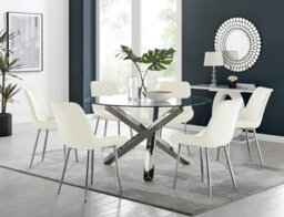 Furniturebox Uk Vogue Round Dining Table And 6 Cream Pesaro Silver Leg Chairs - thumbnail 1