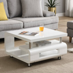 Furniture in Fashion Alena Square High Gloss Coffee Table In White With Wheels