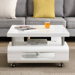 Furniture in Fashion Alena Square High Gloss Coffee Table In White With Wheels - thumbnail 3