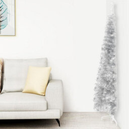 Berkfield Slim Artificial Half Christmas Tree With Stand Silver 240 Cm - thumbnail 1