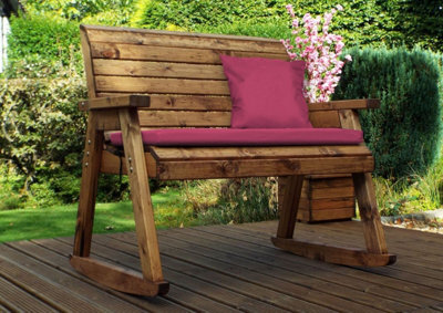 Charles Taylor Wooden Garden 2 Seater Rocker Bench Rocking Chair & Red Cushion - image 1