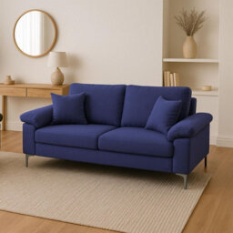 Kosy Koala Modern Blue Sofa 2 1 Seater Set Fabric With Chrome Feet - Comfortable Couch With Cushion For Living Room, Bedroom Or Office - thumbnail 3