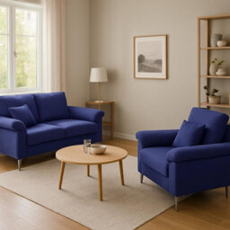 Kosy Koala Modern Blue Sofa 2 1 Seater Set Fabric With Chrome Feet - Comfortable Couch With Cushion For Living Room, Bedroom Or Office - thumbnail 2