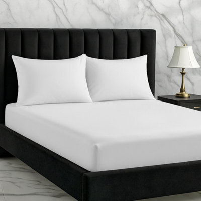 Microfibre Soft Touch Fitted Sheet 40Cm Extra Deep Skirt Plain Dyed Bed Linen White - image 1