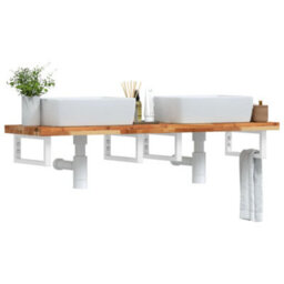 Berkfield Basin Shelf Wall Mounted Steel And Solid Wood Acacia - thumbnail 1