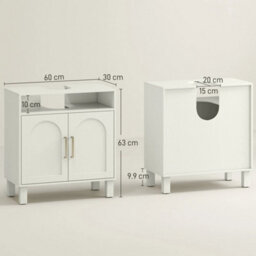 Under Sink Bathroom Cabinet With Adjustable Shelf, 60 X 30 X 63 Cm, Cream White - thumbnail 2