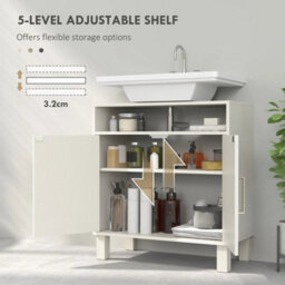 Under Sink Bathroom Cabinet With Adjustable Shelf, 60 X 30 X 63 Cm, Cream White - thumbnail 5