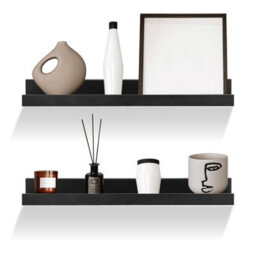 Geezy Floating Wall Shelves Modern Picture Ledge Hanging Display Rack Black 45Cm 2Pcs