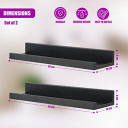 Geezy Floating Wall Shelves Modern Picture Ledge Hanging Display Rack Black 45Cm 2Pcs - thumbnail 8
