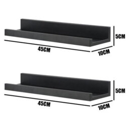 Geezy Floating Wall Shelves Modern Picture Ledge Hanging Display Rack Black 45Cm 2Pcs - thumbnail 5