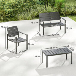 Outsunny 4 Piece Garden Furniture Set, Hdpe Metal Outdoor Sofa, Dark Grey - thumbnail 3