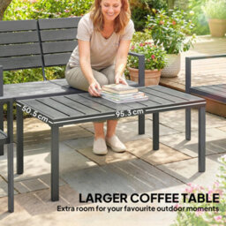 Outsunny 4 Piece Garden Furniture Set, Hdpe Metal Outdoor Sofa, Dark Grey - thumbnail 5