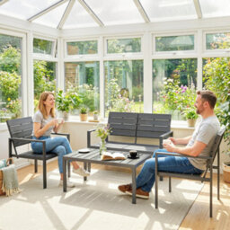 Outsunny 4 Piece Garden Furniture Set, Hdpe Metal Outdoor Sofa, Dark Grey - thumbnail 8