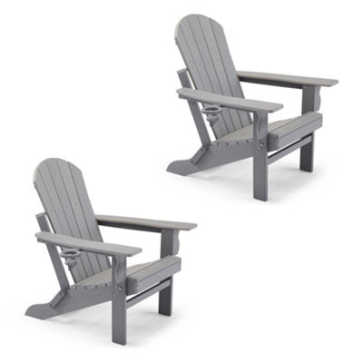 Vonhaus Grey Folding Adirondack Garden Chair Set 2, Reclining Slatted Weather Resistant Hdpe Outdoor Armchair For Patio, Westport - image 1