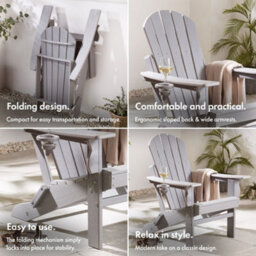 Vonhaus Grey Folding Adirondack Garden Chair Set 2, Reclining Slatted Weather Resistant Hdpe Outdoor Armchair For Patio, Westport - thumbnail 4