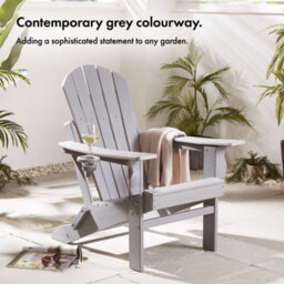 Vonhaus Grey Folding Adirondack Garden Chair Set 2, Reclining Slatted Weather Resistant Hdpe Outdoor Armchair For Patio, Westport - thumbnail 2