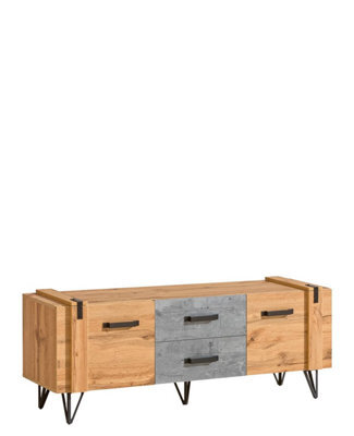 Arte Industrial Chic: Lofter Tv Cabinet, Oak Wotan & Concrete, H571mm W1350mm D413mm - image 1